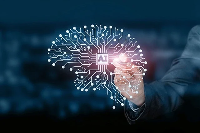 a wireframe brain that says a i inside of it.