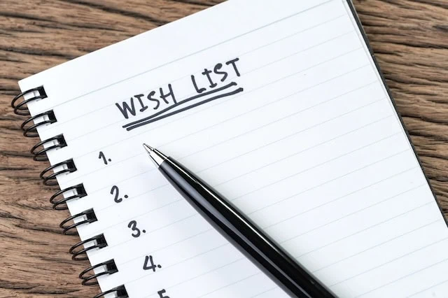 budget wedding wish list pen notebook 640